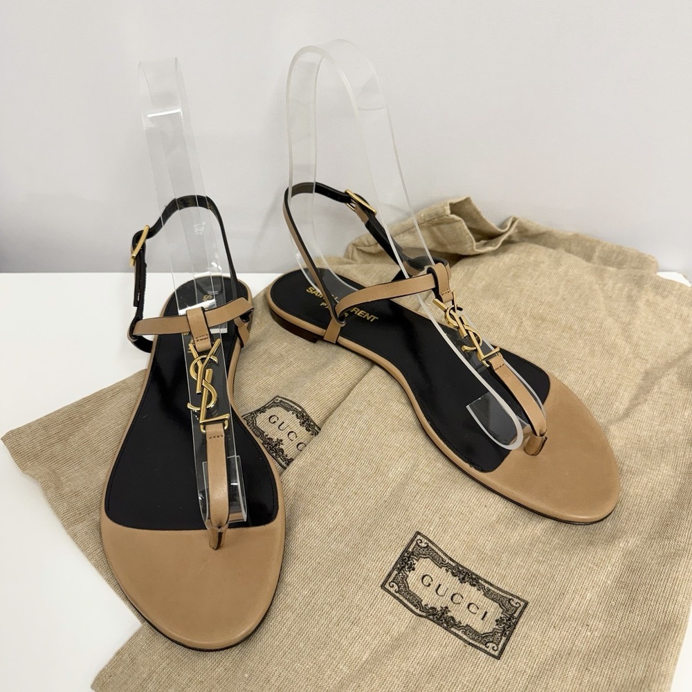 Saint Laurent Leather Cassandra Flats Shoes YSL  Tan NEW 2 Gucci Sleeper Bag 38
